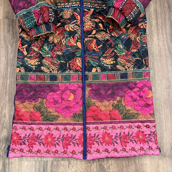 Farm Rio Mixed Patchwork Reversible Quilted Midi Puffer Coat Sz M - Picture 5 of 16